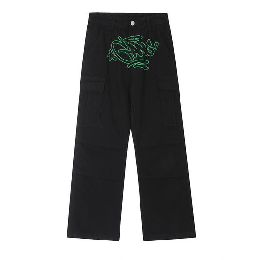 Men Sweatpants Straight-Leg Trousers Men's Tooling Pleated Casual Wide-Leg Pants