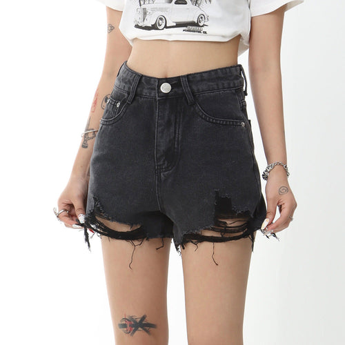 Women Shorts Ripped Burr Black Denim Shorts