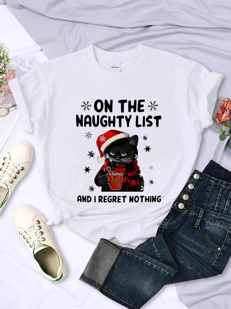CHRISTMAS Female T-Shirts CAT ON
