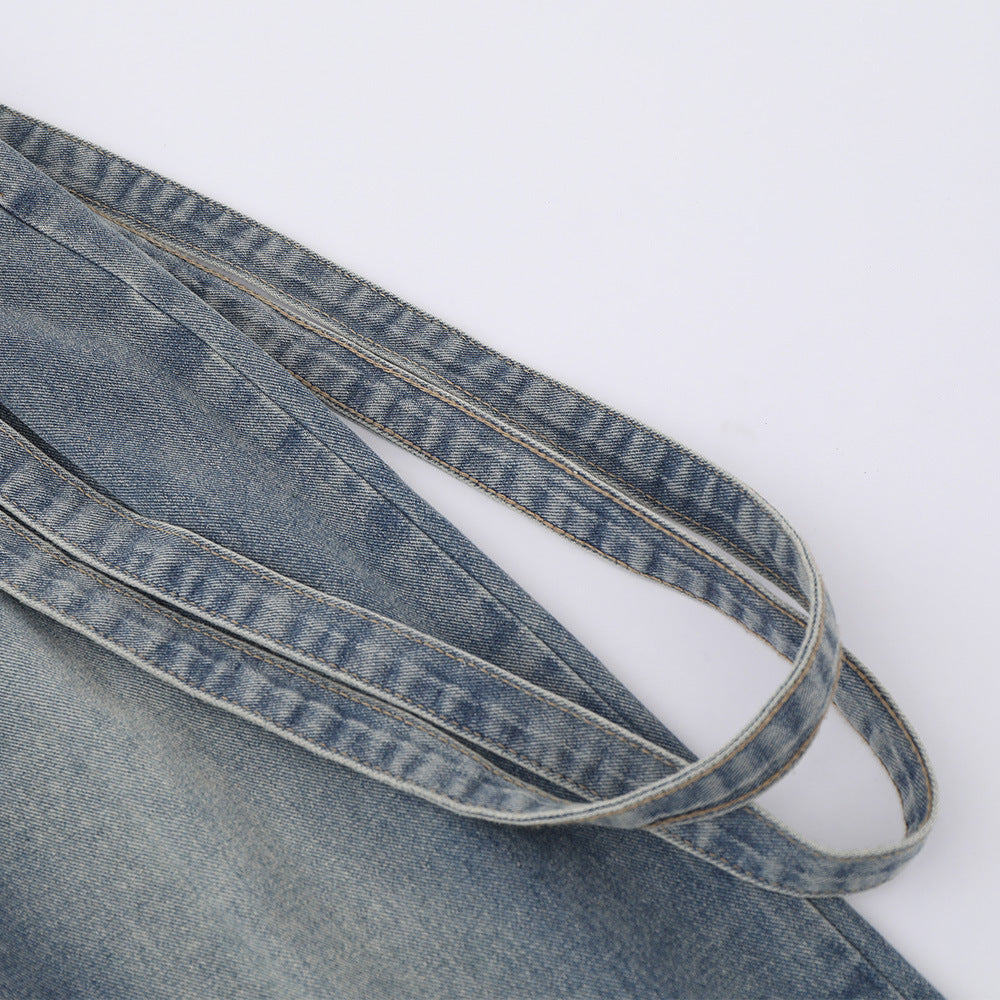 Women Pants Jeans Distressed Loose Straight-Leg Wide-Leg Pants