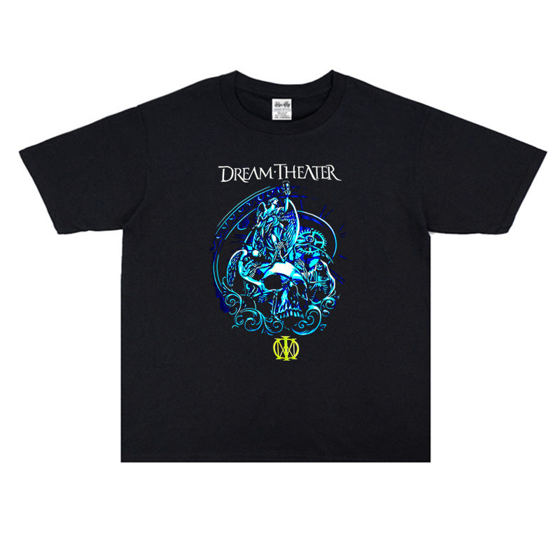 Rock Star T Shirt Avant-Garde Metal Rock Dream Theater Band Washed Distressed T-shirt Short Sleeve