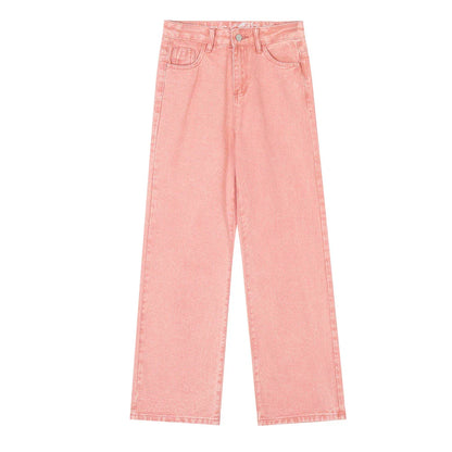 Women Pants Flanging Letter Embroidered Jeans Straight-Leg Pants
