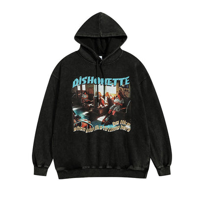 Men Hoodie Retro Hiphop Printed Hoodie Men and Women Loose