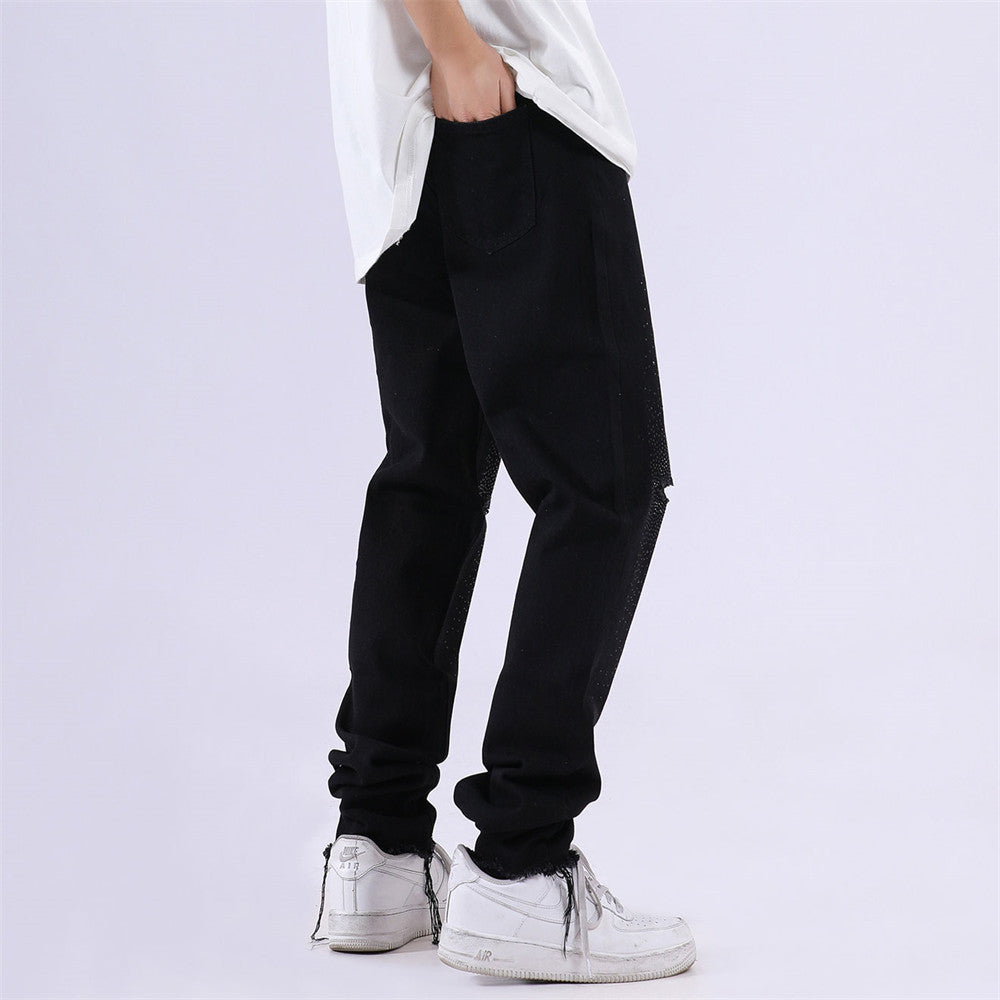 Men Jeans Raw Hem Ripped Casual Loose