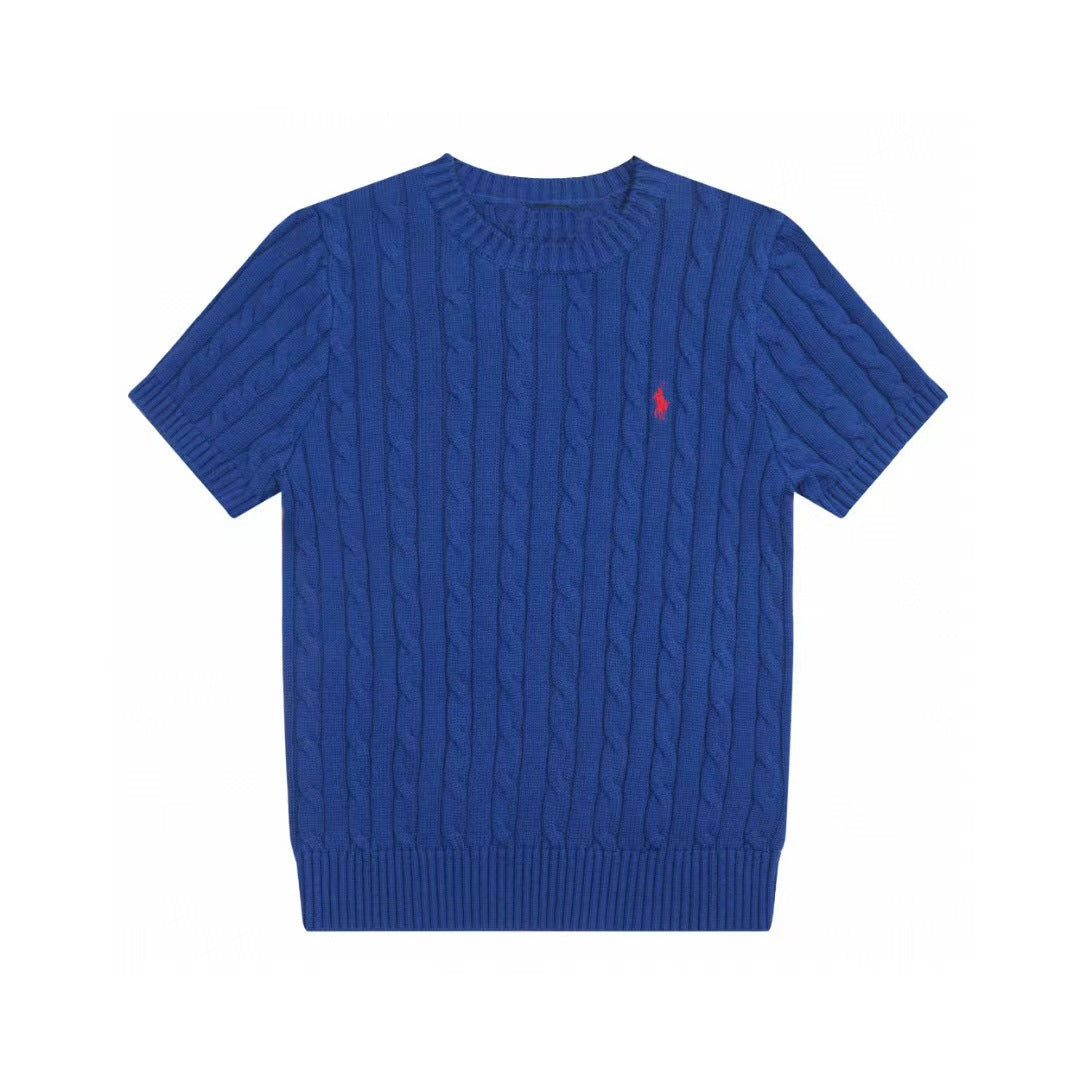 Ralph Lauren Knitted sweaters Ralph Lauren Knitted Short Sleeved Shirt RL Ralph Crew Neck Solid Color Pony Embroidery LOGO Knitted Short Sleeve