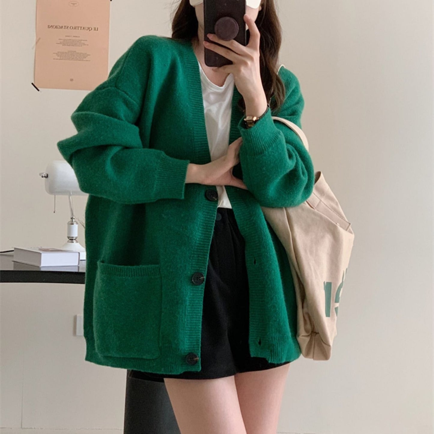 Women Knitted Cardigan Autumn and Winter Sweater Cardigan V-neck Knitted Jacket