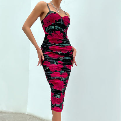 Women Party Tops Sexy Mesh Camisole Pleated Retro Dress
