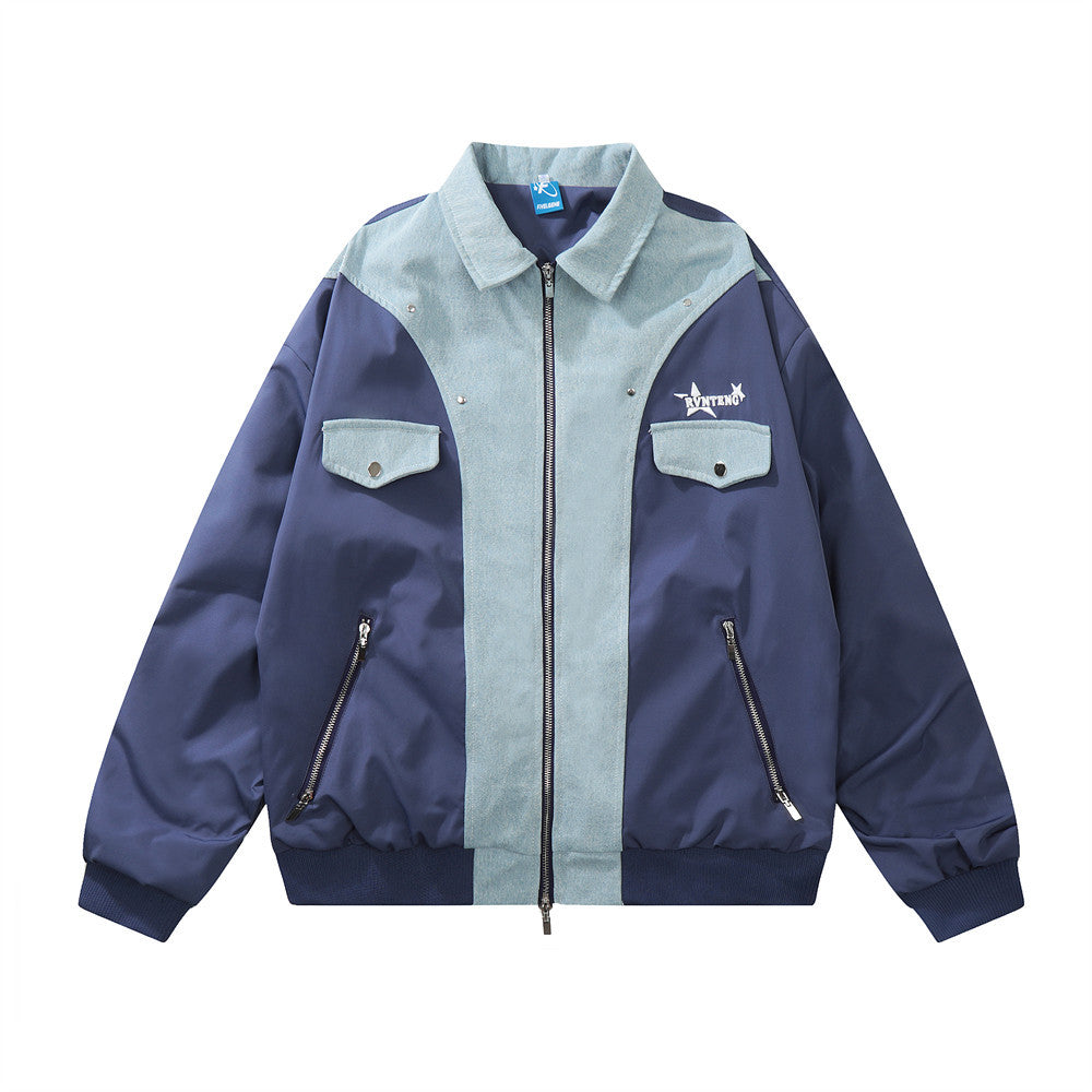 Men Jacket Coat Fall Jacket Coat Men's Zipper Pocket Stitching Sports Loose