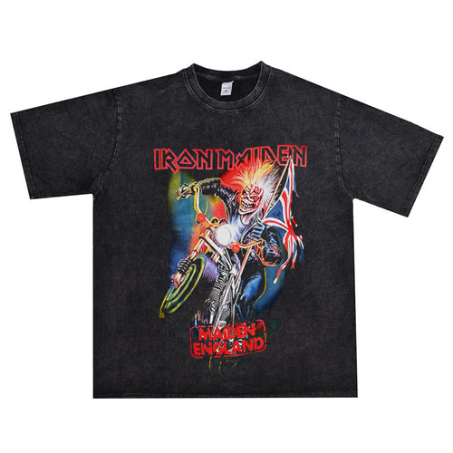 Rock Star T Shirt Iron Maiden Band Rock Retro Distressed T-shirt Loose