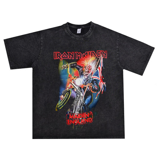 Rock Star T Shirt Iron Maiden Band Rock Retro Distressed T-shirt Loose