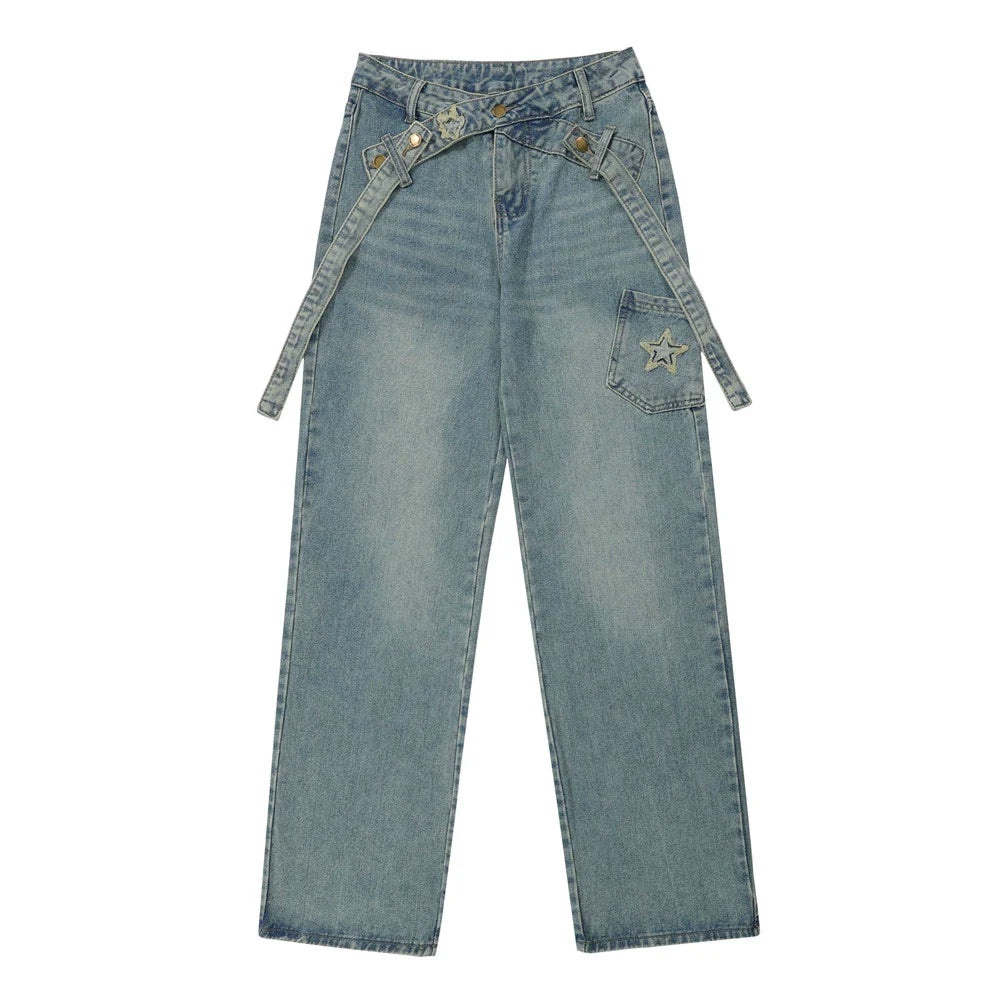 Women Pants Jeans Women's XINGX Embroidery Baggy Straight Trousers
