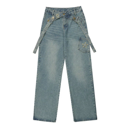 Women Pants Jeans Women's XINGX Embroidery Baggy Straight Trousers
