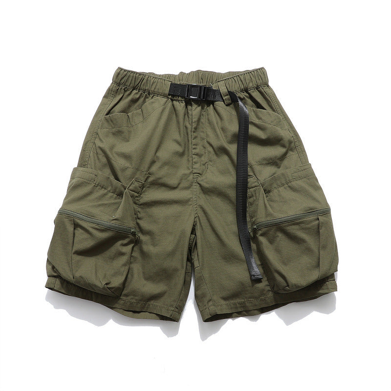 Men Shorts Vintage City Boy Functional Workwear Shorts Multi-Pocket Cropped Casual Pants
