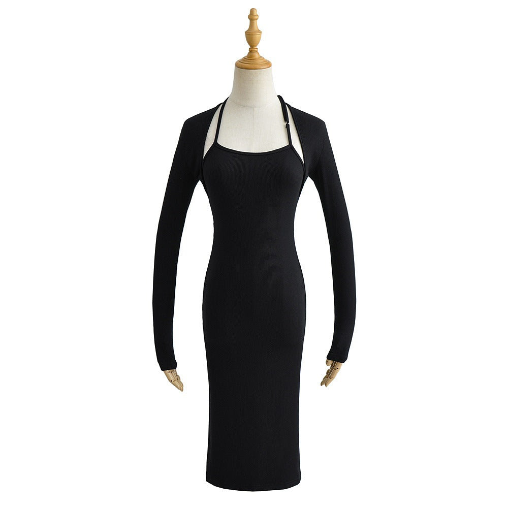 Women Dresses Fashion Fake Two Pieces Long Sleeve Stretch Dress