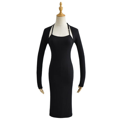 Women Dresses Fashion Fake Two Pieces Long Sleeve Stretch Dress