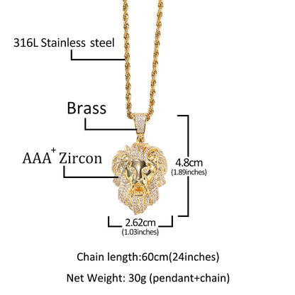 Jewelry Three-dimensional Copper with Zircon Personality Lion Head Pendant Animal Spectrum Far East