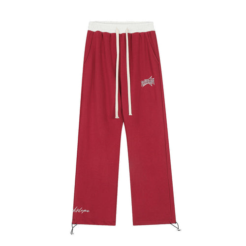Men Sweatpants Stitching Straight Casual Pants Men's Letter Embroidered Trousers