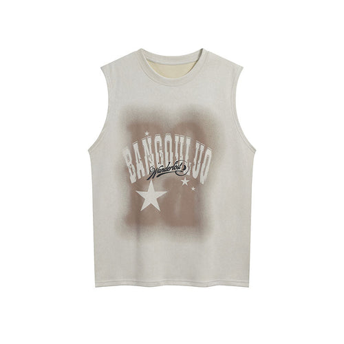 Men Vest Head Letter Suede Sleeveless T-shirt