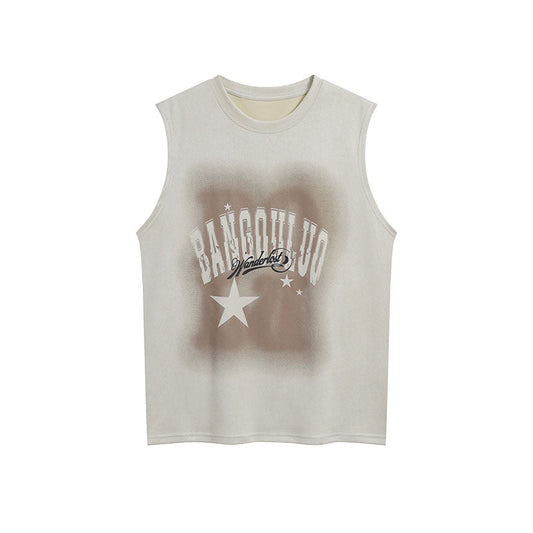 Men Vest Head Letter Suede Sleeveless T-shirt