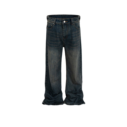 MIJKO Men's Vintage Pants MIJKO Men's Clothing Women's Washed Old Trousers Slight Wide Foot Jeans