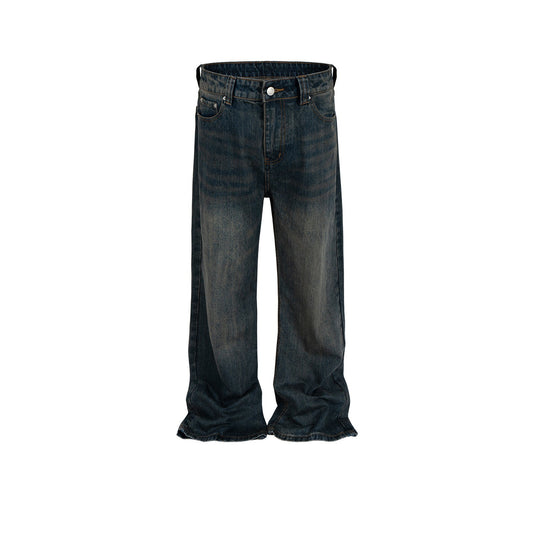 MIJKO Men's Vintage Pants MIJKO Men's Clothing Women's Washed Old Trousers Slight Wide Foot Jeans
