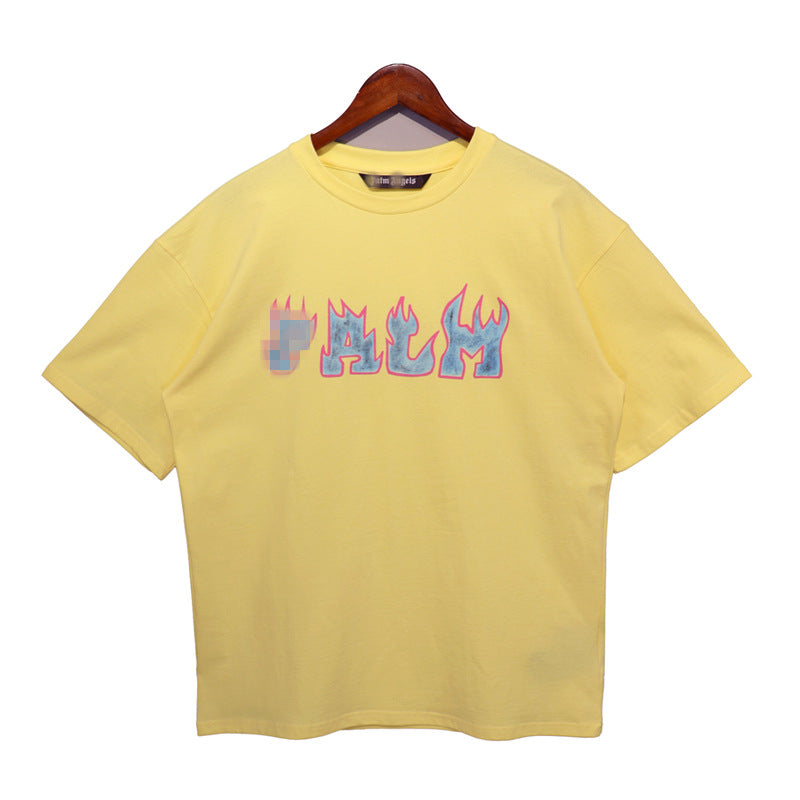 Palm Angle T Shirts Flame Letter Logo Printed Short Sleeve