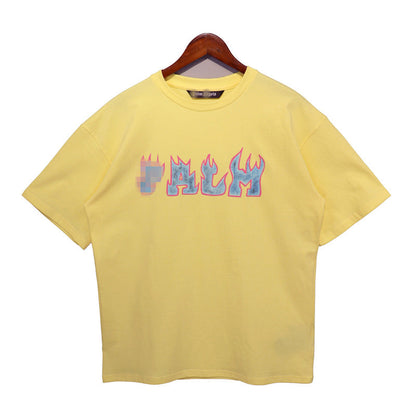Palm Angle T Shirts Flame Letter Logo Printed Short Sleeve