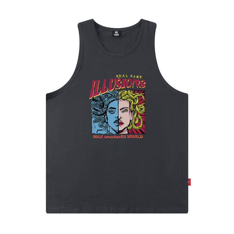 Men Vest Rose Print Sleeveless T-shirt Men's and Women's Oversize Hip Hop Vest