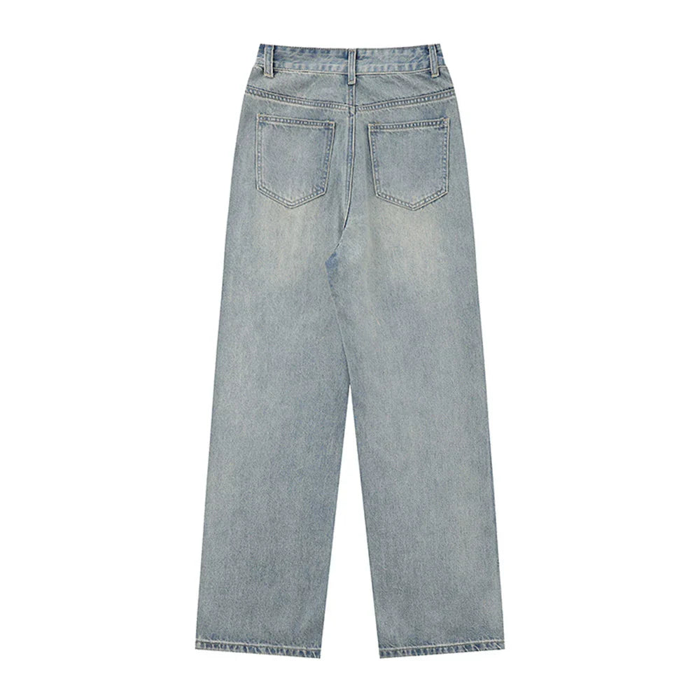 Women Pants Ripped Jeans Loose Straight Wide Leg Pants Trousers