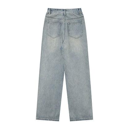 Women Pants Ripped Jeans Loose Straight Wide Leg Pants Trousers