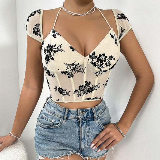 Women Party Tops Flocking Short Vest