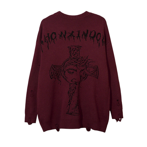 Women Sweater Creative Pattern Loose Hole Knit Sweater