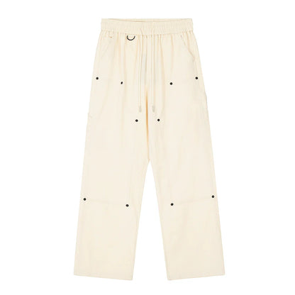 Men Sweatpants Wide-Leg Overalls Men's Solid Color Stitching Rivet Decorative Straight Casual Trousers