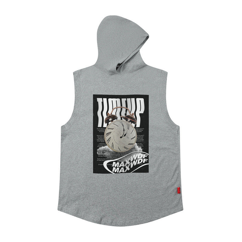 Men Vest Hooded Vest Retro Hip Hop Sleeveless T-shirt Men