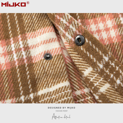MIJKO Mens Jacket Double Pocket Plaid Jacket