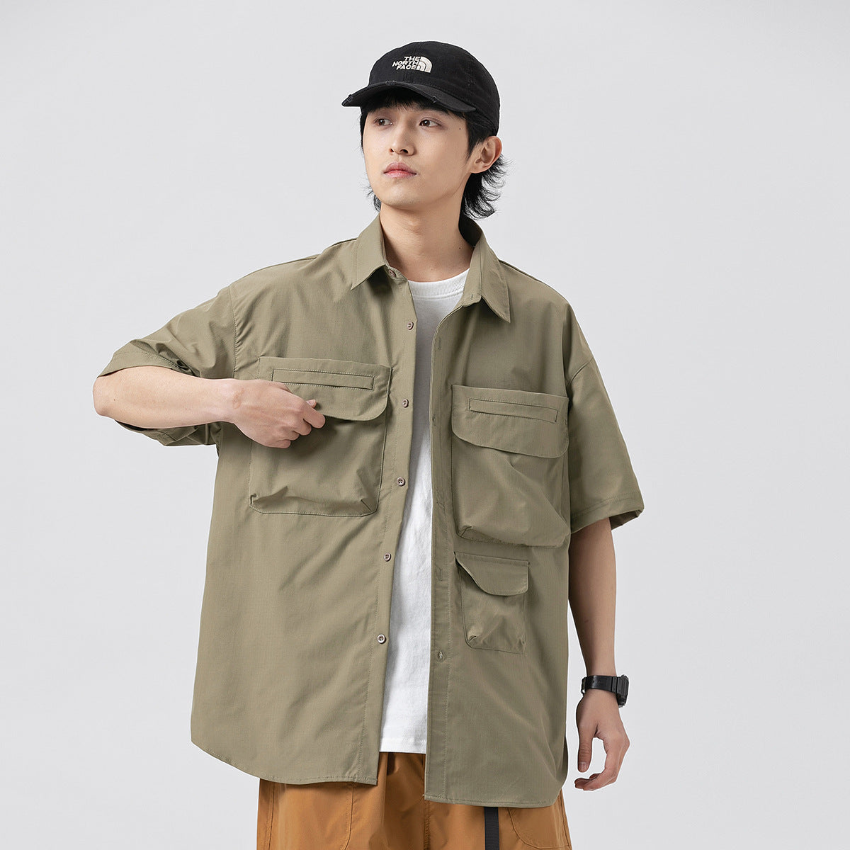 Unisex Shirt Retro Large Pocket Loose Casual