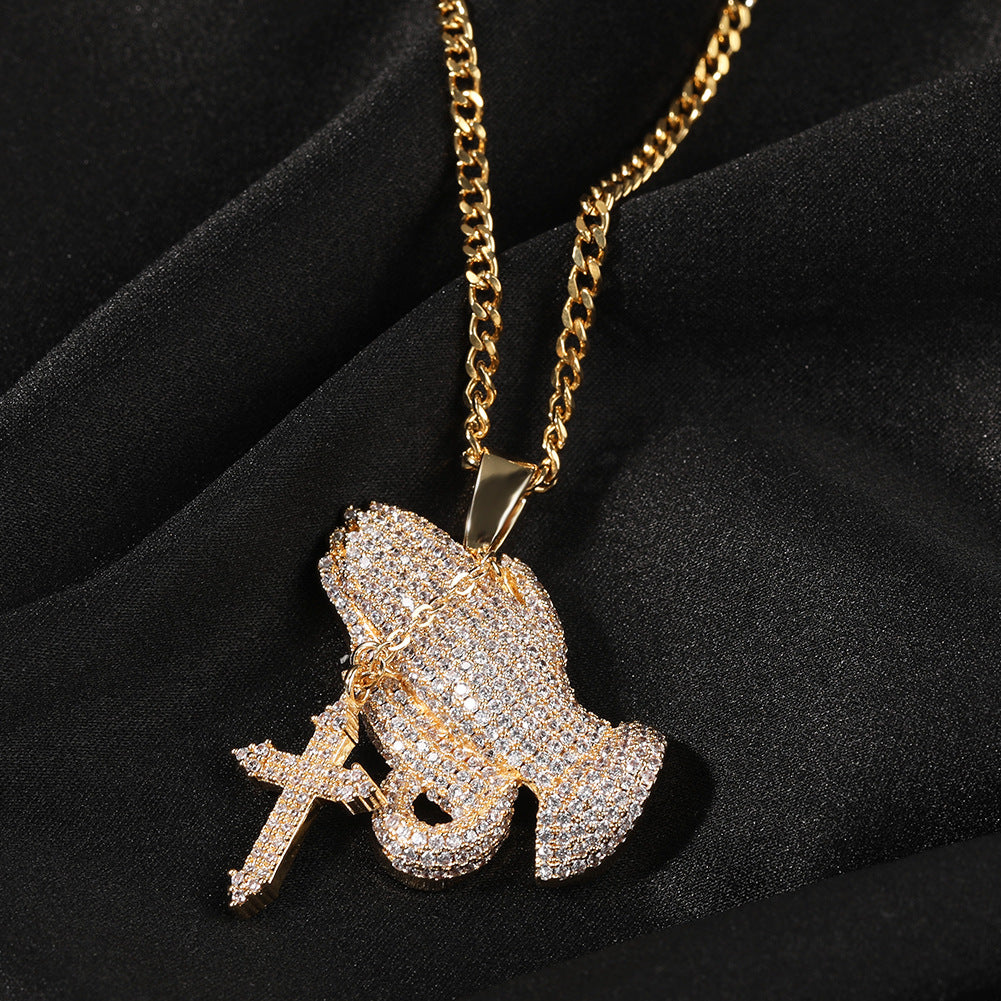 Jewelry INS Tide Brand Full Diamond Cross Pendant Necklace Hip Hop Crosses Spectrum St. Valentine's