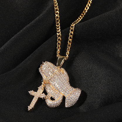 Jewelry INS Tide Brand Full Diamond Cross Pendant Necklace Hip Hop Crosses Spectrum St. Valentine's