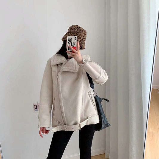 Women Cotton Coat Double-Sided Fur Suede Fabric Jacket