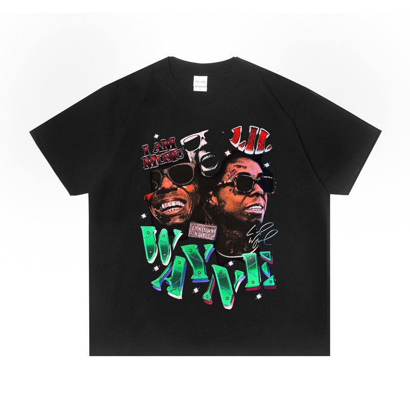 Rock Star T Shirt Singer Lil Wayne Printed T-shirt Short Sleeve round Neck Loose Cotton Fashion Brand