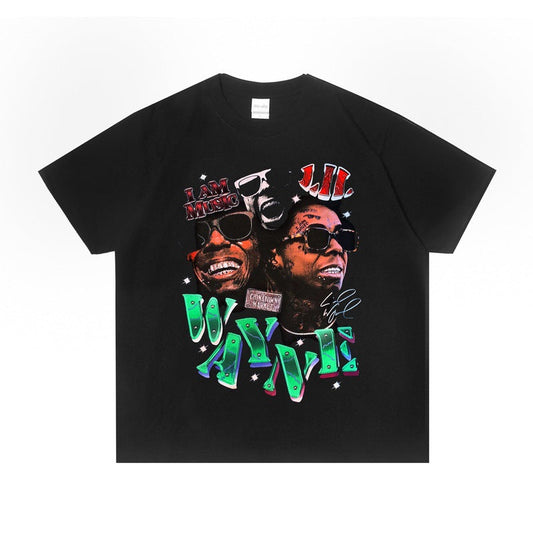 Rock Star T Shirt Singer Lil Wayne Printed T-shirt Short Sleeve round Neck Loose Cotton Fashion Brand