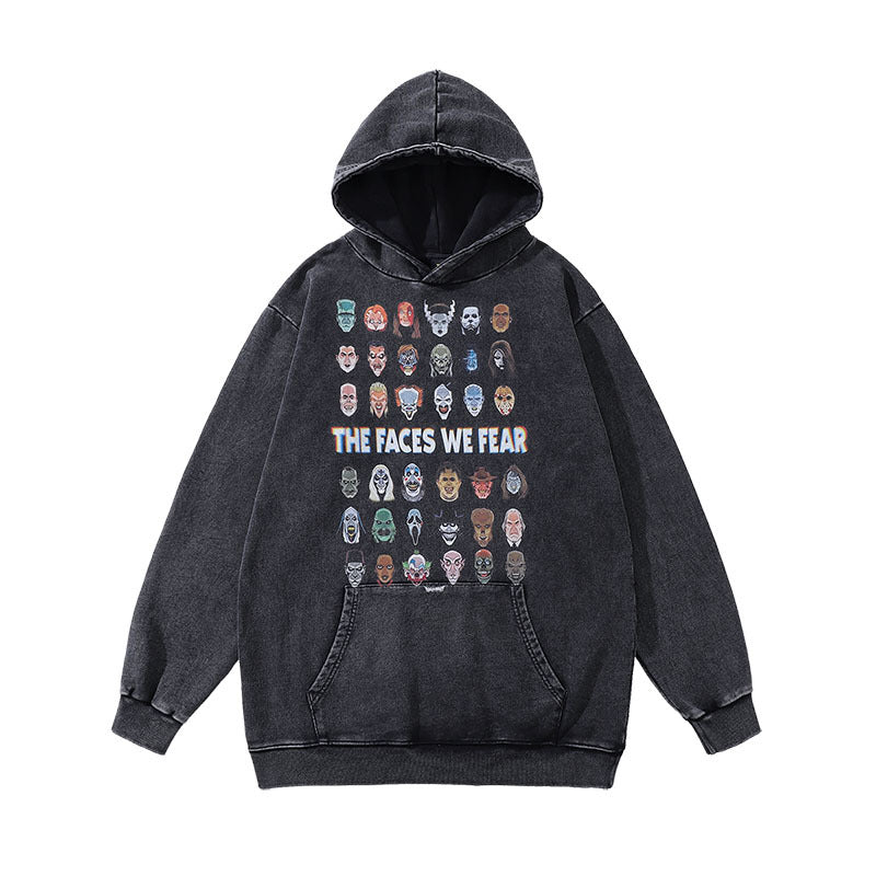Men Hoodie Punk Skull Print Distressed Hooded Sweater