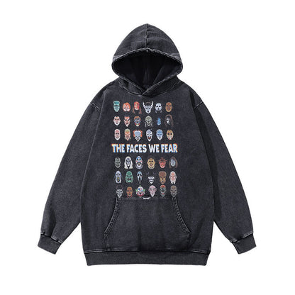 Men Hoodie Punk Skull Print Distressed Hooded Sweater