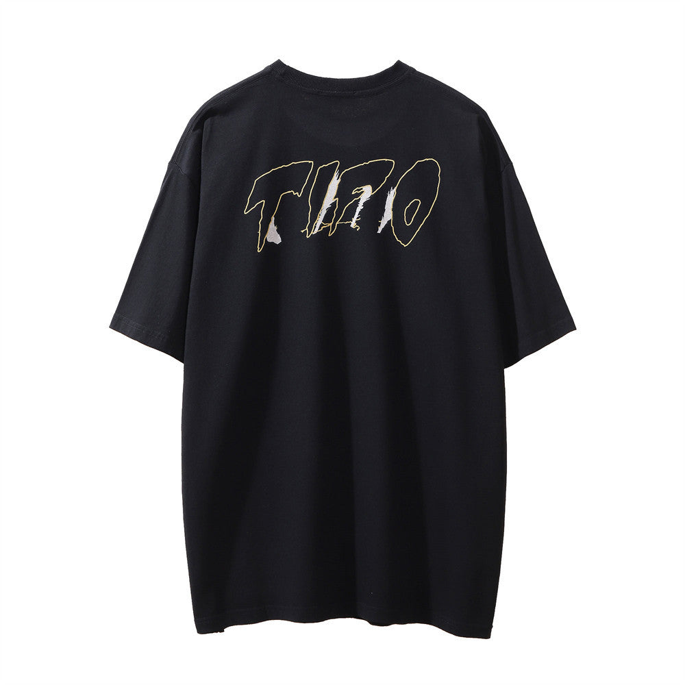 Men Vintage T-Shirt Printed Men's Short-Sleeved T-shirt Hip Hop T-shirt Summer Cheetah Loose