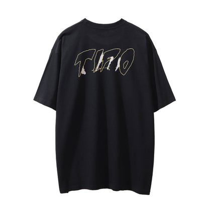 Men Vintage T-Shirt Printed Men's Short-Sleeved T-shirt Hip Hop T-shirt Summer Cheetah Loose