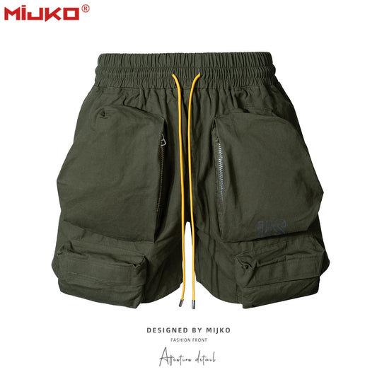 MIJKO Men Shorts 3D Pockets Drawstring Casual Shorts