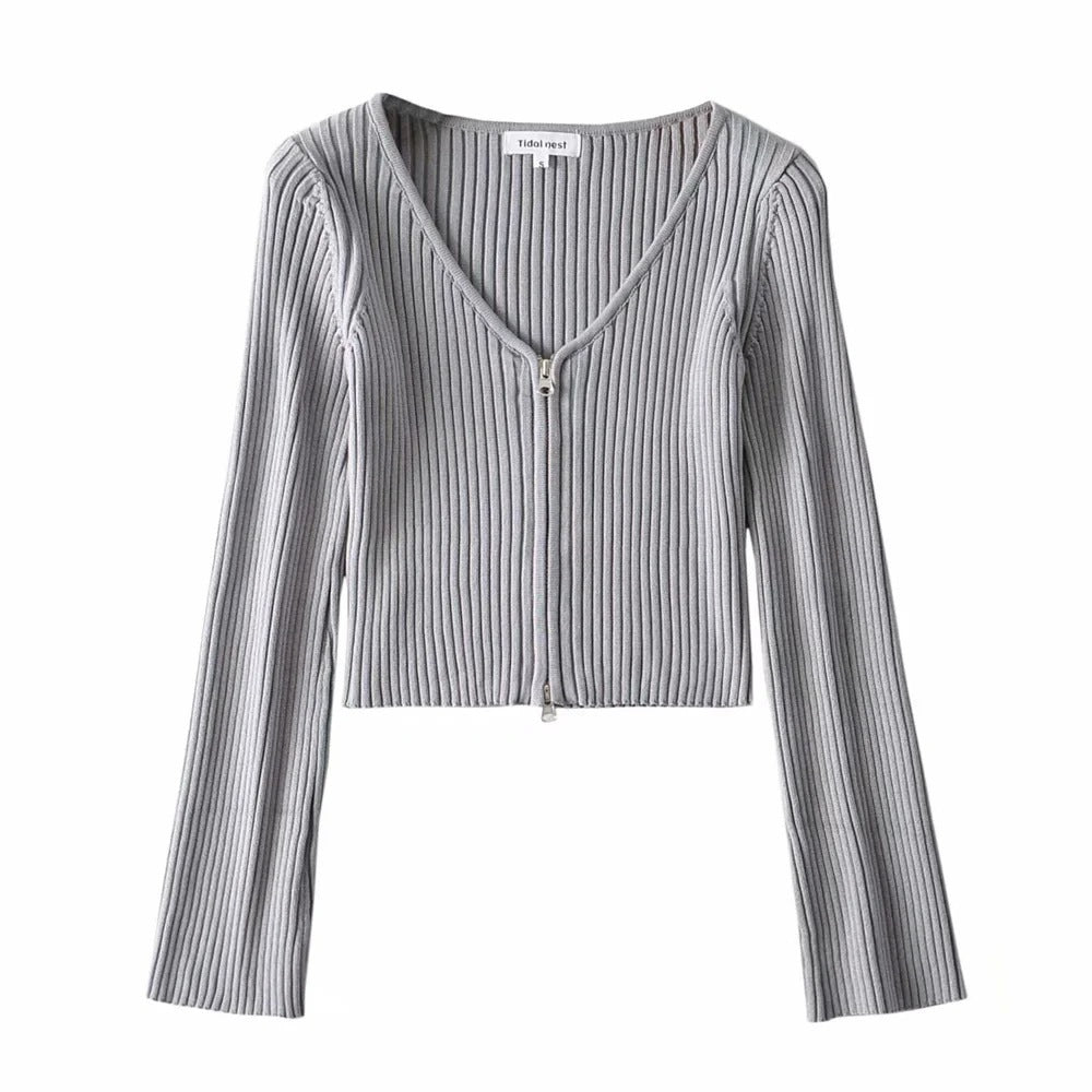 Women Sweater Knit Wear Spring and Autumn Double Zipper Knitted Cardigan Jacket