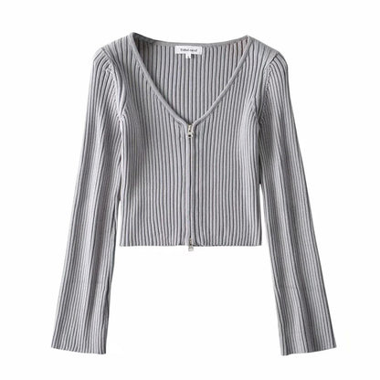 Women Sweater Knit Wear Spring and Autumn Double Zipper Knitted Cardigan Jacket