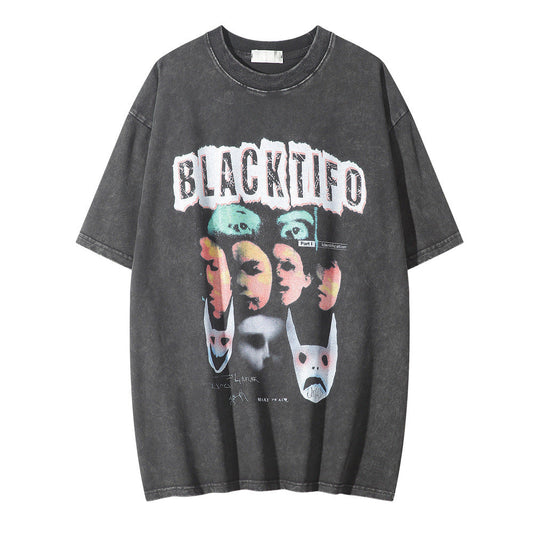 Men Vintage T-Shirt Printed Short-Sleeved T-shirt Men's Summer Loose Casual T-shirt