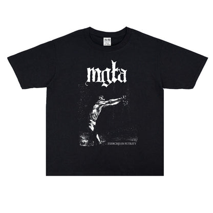 Rock Star T Shirt Mgla Band Washed Distressed T-shirt Short Sleeve Loose Cotton Men and Women